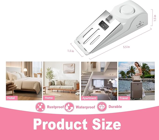 Portable Door Stop Alarm, No Installation Required, Provides Security for Home, Hotel and Traveling(2 Pack Door Stop)