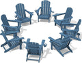 SERWALL Folding Adirondack Chair, HDPE Adirondack Chairs Set of 8, Plastic Outdoor Chairs- Looks Exactly Like Real Wood- Navy