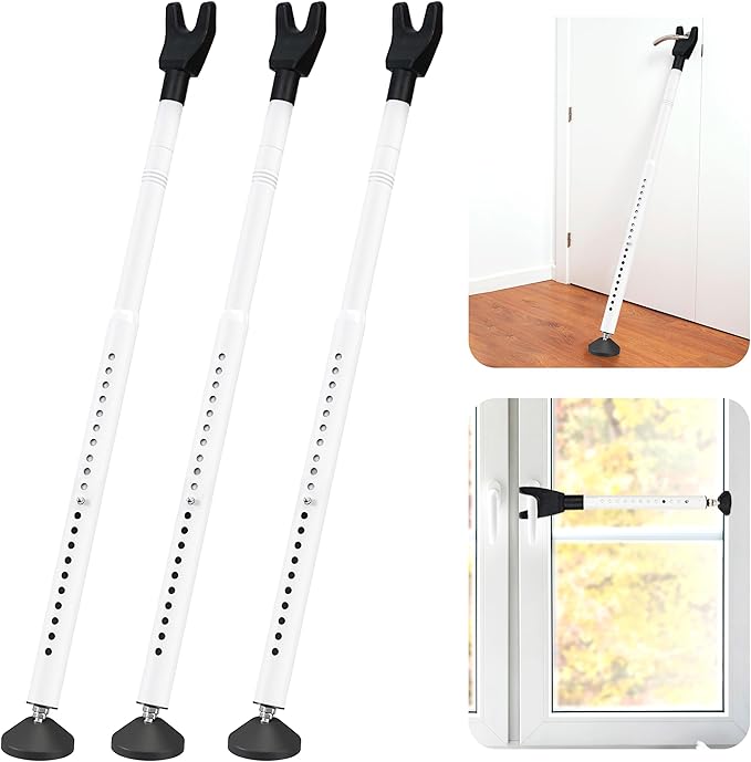 Sliding Door Security Bar, 3 Pack Adjustable Heavy Duty Sliding Door Lock Bar with Removable Y-Head, Non-Slip Base, Length Adjustment Pin for Home, Apartment, Travel (400 Lbs Capacity)