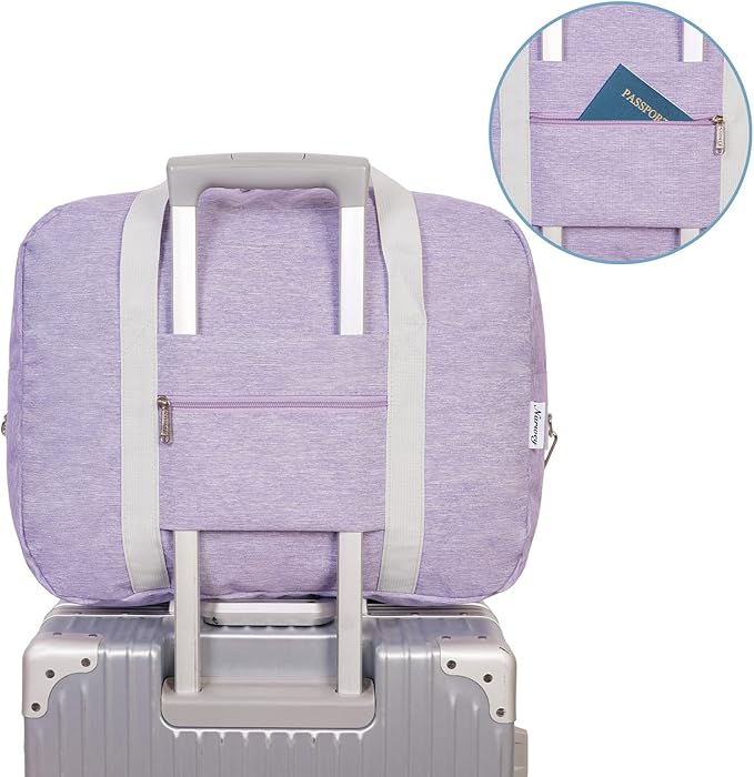 For Spirit Airlines Personal Item Bag 18x14x8 Foldable Travel Duffel Bag Tote Duffle Carry on Luggage for Women 30L (Purple (With Shoulder Strap))