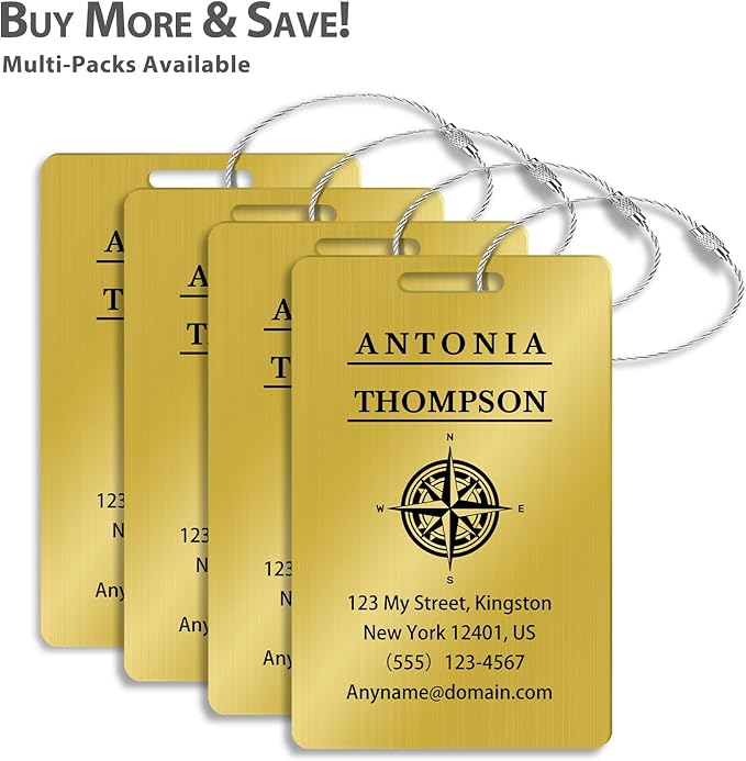 Personalized Luggage Tags for Suitcases (2/4/6/8 Pack) - Custom Engraved Metal Travel Tag, Customizable Pattern/Name/Text for Bags Backpacks Suitcases