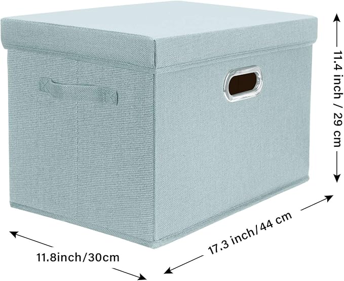 TYEERS Large Storage Bins with Lids, Collapsible, Washable, Fabric Storage Boxes for Organizing, 17.3x11.8x11.4 inches, 5 Pack, Aqua Spring