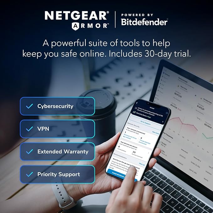 NETGEAR Nighthawk Dual-Band WiFi 7 Router (RS100) – Security Features, BE3600 Wireless Speed (up to 3.6 Gbps) - Covers up to 2,000 sq. ft., 50 Devices – 2.5 Gig Internet Port - Free Expert Help