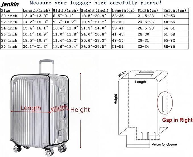 JenKin Luggage Protector Suitcase Cover PVC Waterproof Travel Suitcase Fits Most 20" to 30" (22" (15.0" L x 10.2" W x 21.7" H))