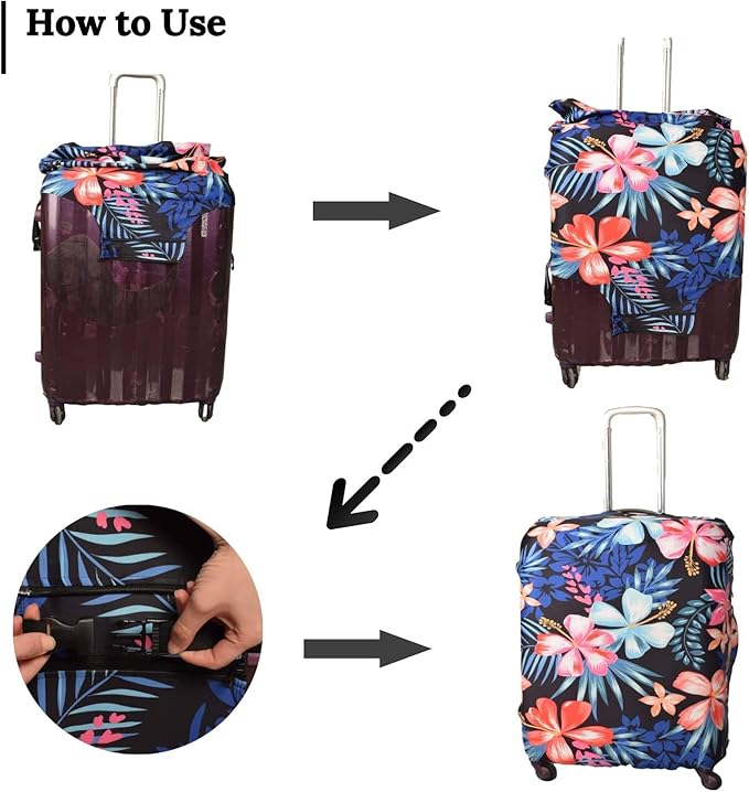 Luggage Cover, Protective Washable Suitcase Cover - Travel Elastic Spandex Suitcase Protector Fits 19 to 20 Inch Flower