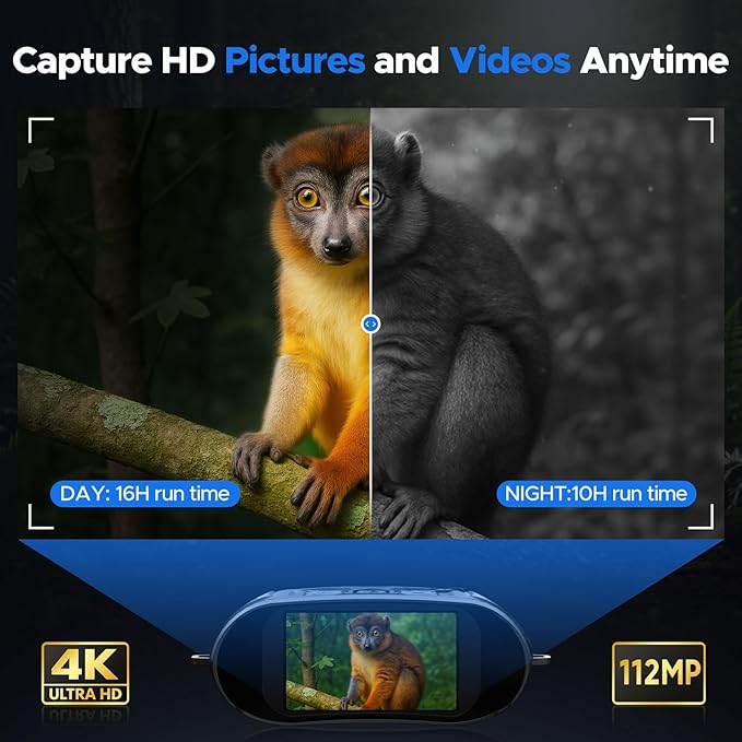 Night Vision Goggles - 4K Full-Color Night Vision Binoculars with 5000mAh Rechargeable Battery, 64GB TF Card for Saving Photos and Videos, 3-inch HD Screen, 18x Zoom, Suitable for Camping, Camouflage