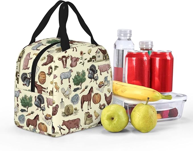 Farm Animal Lunch Bag Farm Lunch Box Insulated Reusable Lunch Tote Bag Cooler Tote Bag for Men Women