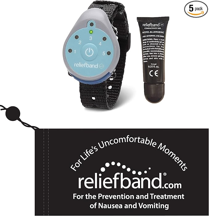 Reliefband Classic Anti-Nausea Wristband for Motion Sickness, Morning Sickness, Travel, Sea Sickness & Vomiting Relief - FDA Cleared, Drug-Free, Fast-Acting Nausea Relief Band w/Gel Tube & Pouch