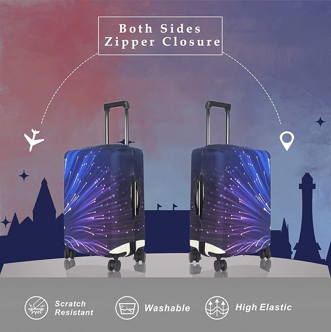 Explore Land Travel Luggage Cover Suitcase Protector Fits 23-26 Inch Case (Fireworks, M)