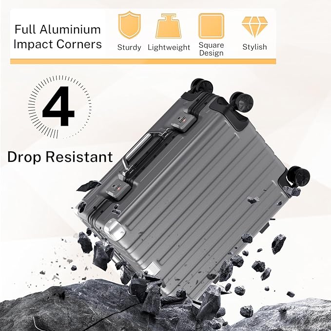 Krute Luggage 24 Inch Aluminum Frame Zipperless Suitcase with Spinner Wheels Checked Luggage PC+ABS Lightweight Hardshell