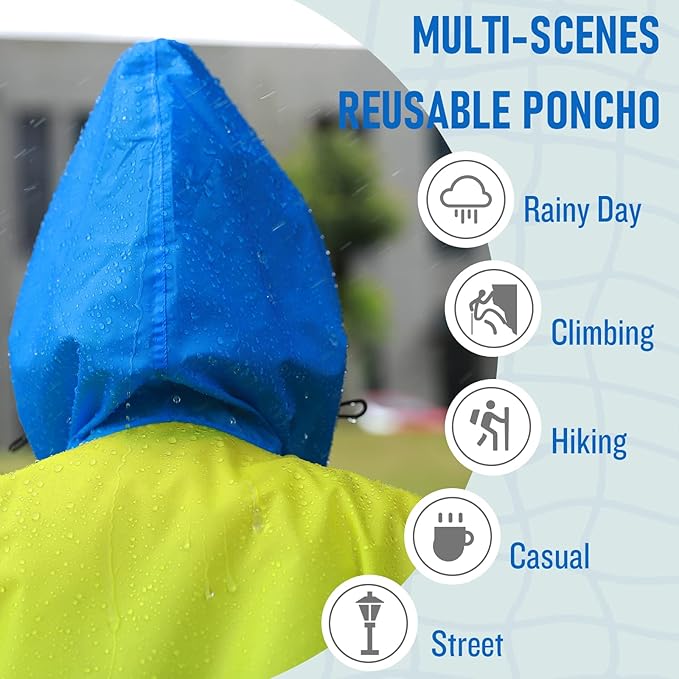 SaphiRose Rain Poncho Jacket Coat Hooded for Adults with Pockets