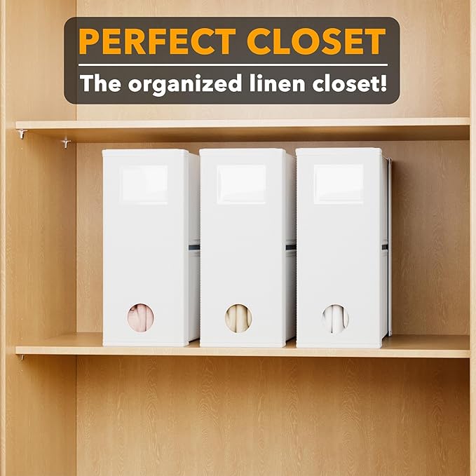 SpaceAid 3 Pack Bed Sheet Organizers and Storage, Foldable Sheet Organizer for Linen Closet, Sheets Set Folder Keeper with Window XL (Queen & King Size) Bedding Container (White, 3 Pack)