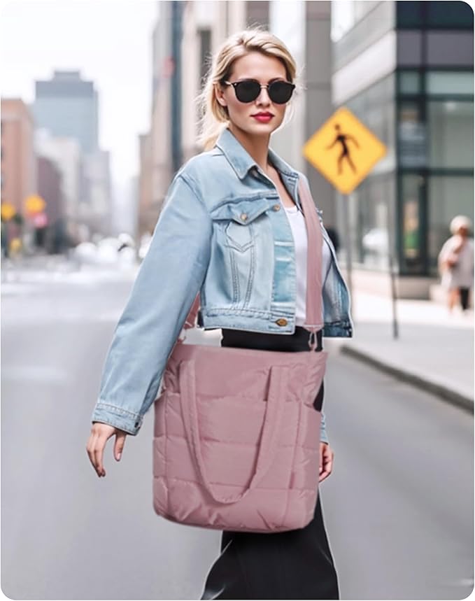 BAGSMART Tote Bag for Women, Lightweight Puffy Tote Bag with Compartments Shoulder Bag Handbag for Travel, Work, Gym,