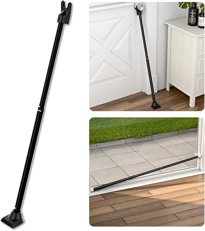 SECURITYMAN 2-in-1 Door Security Bar & Sliding Door Security Bar - Door Jammer Constructed of High Grade Iron - Black Door Stoppers Security Bar