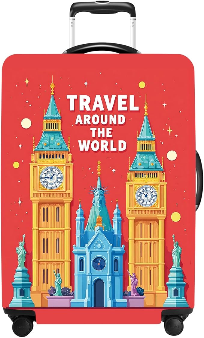 Luggage Cover Washable Suitcase Protector Anti-Scratch,Stretchable Fit for 20-34Inch Luggage Durable Travel Bag Cover with Zipper Closure (London-2, M(fits 24-26Inch suitcase))