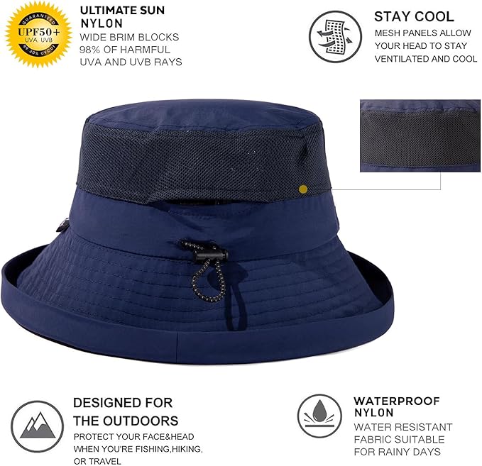 TOP-EX XL/XXL Women’s Wide Brim Bucket Sun Hat with Ponytail Hole UPF 50 Summer Packable Sunhat for Travel Beach Outdoor