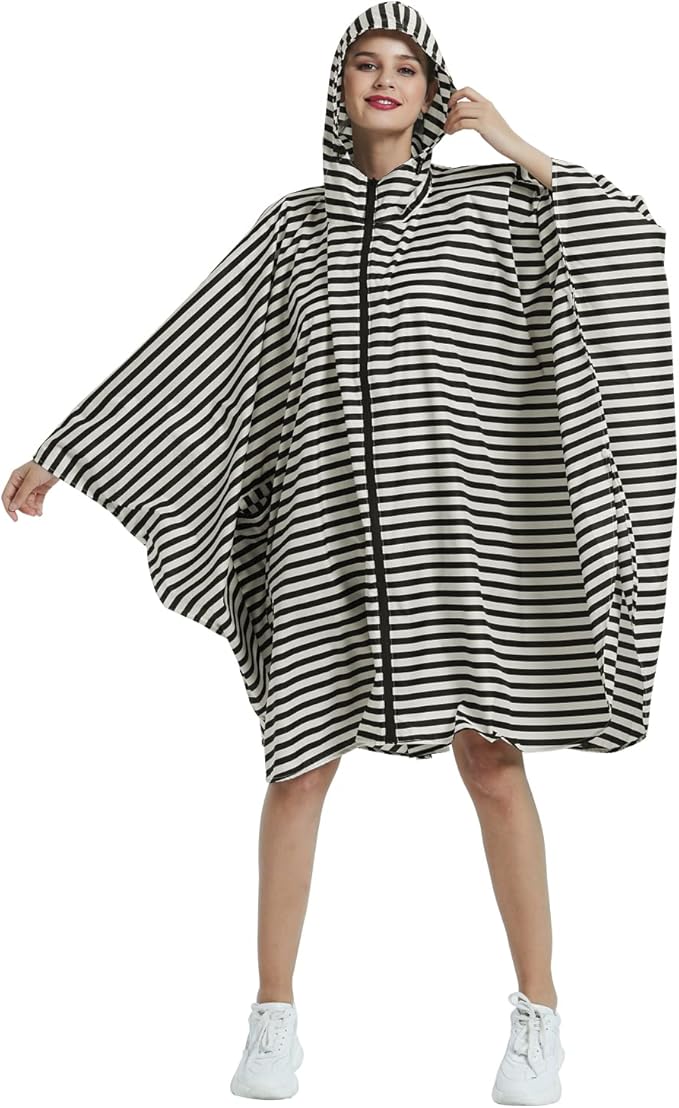 Rain Poncho Jacket Coat Hooded Zipper Style for Women/Men/Adult with Pocket