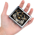 Cute and Stylish Metal Pill Box - Compact Portable Pill Organizer with 8 Compartments, Food-Grade Divider, Ideal for Travel, Vitamins, Jewelry, Cosmetics (Celestial Bee)