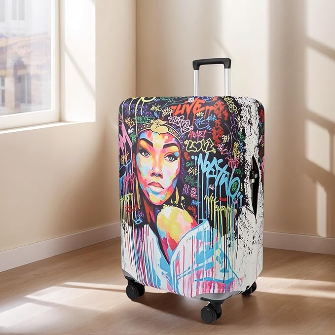 WUJIAONIAO Travel Luggage Cover Baggage Suitcase Cover Protector Skins 18-32 Inch (Graffiti A8, S (for 18-20 inch luggage))
