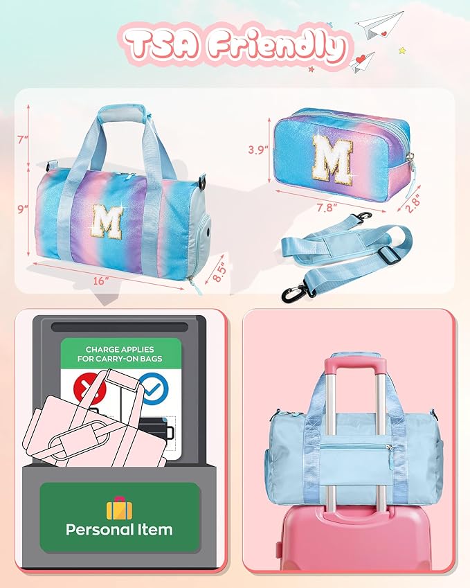 Gifts for Niece-Girl Gym Bag with Shoe Compartment, Kid Personalized Weekender Overnight Bags, Initial Travel Tote with Makeup Pouch, Birthday Gift for Sister Granddaughter (Letter J)