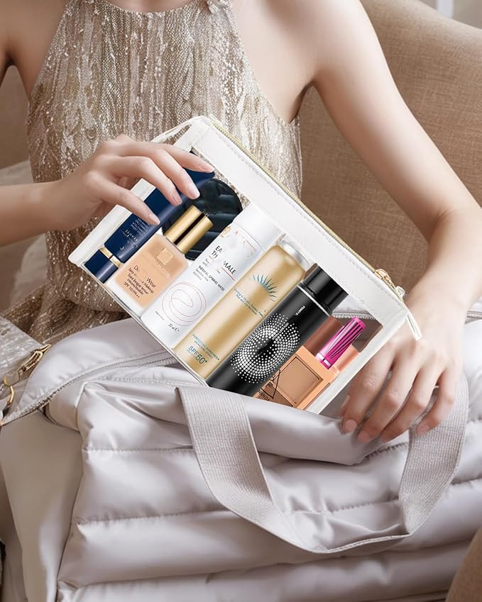 Small Clear Makeup Bag, Waterproof Clear Travel Toiletry Bag Case Cosmetic Bag with Zipper Small Makeup Pouch Travel Bags for Toiletries Travel Essentials Car Organizer