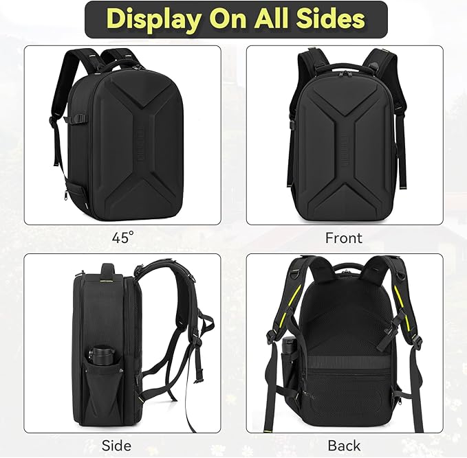 TORIBIO Camera Backpack, Hardshell DSLR Photography Camera Bag, Waterproof Hard Shell Camera Case with Tripod Holder & 15.6" Laptop Compartment Compatible with Canon/Nikon/Sony/DJI Mavic Drone