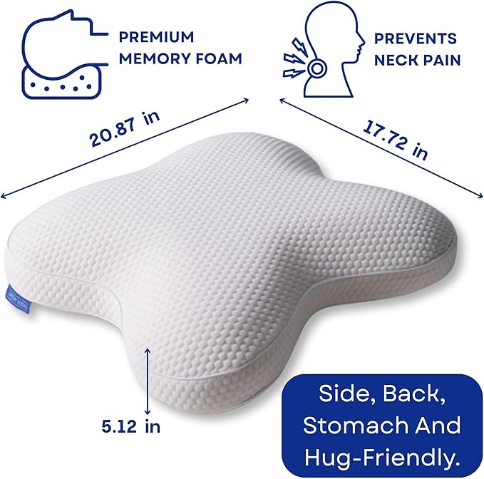 Dreamers Memory Foam Pillow with Bag – Cervical Neck Pillow for Side and Back Sleepers – Contoured Ergonomic Design for Shoulder and Neck Support