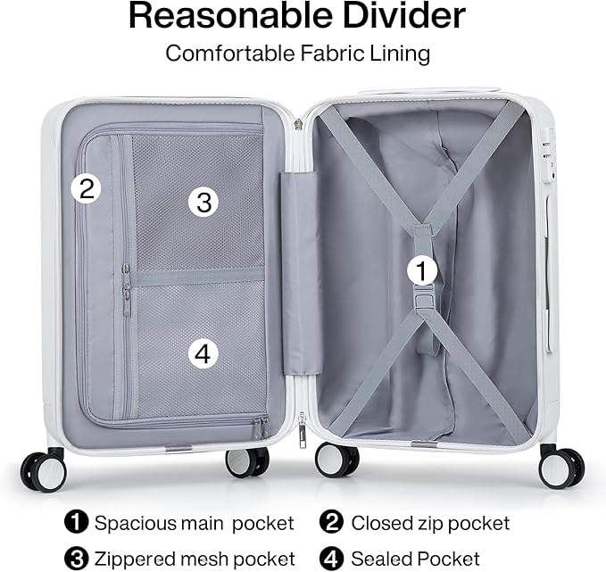 Hanke 26 Inch Luggage Large Suitcase With Spinner Wheels Tsa Luggage Suitcases Hard Case Luggage For Women & Men Rolling Checked Luggage(Smoke White)