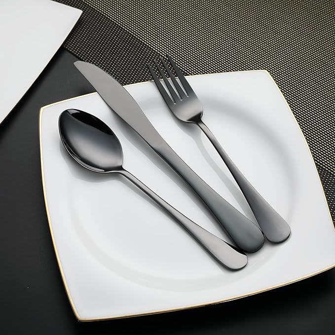 DEVICO Camping Utensils, Portable Travel Utensils with Case, Stainless Steel Reusable Silverware for Lunch Adult, 5Pcs Cutlery Set Includes Knife Spoon Fork Chopsticks and Case (Black)