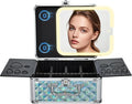 Makeup Case with Magnetic LED Mirror Travel Cosmetic Organizer Portable Makeup Box with Lighted Up Mirror Make Up Vanity Nail Box Lipstick Artist Storage with Lockable Dividers Brush Holder Shiny Blue