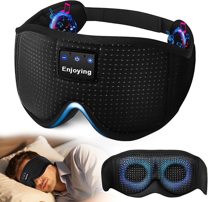 Sleep Headphones, Sleep Mask Bluetooth Wireless Music Eye Mask, Sleeping Mask for Side Sleepers Sleep Mask with 3D Bluetooth Headphones Ultra-Thin Stereo Speakers Perfect for Sleeping (Black)