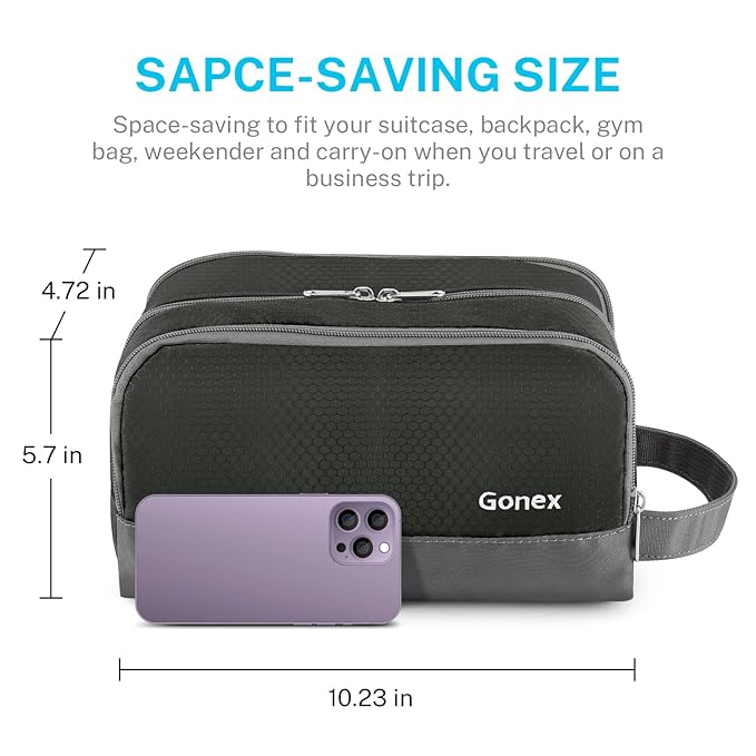 Gonex Travel Toiletry Bag Nylon, Dopp Kit Shaving Bag Toiletry Organizer Gray