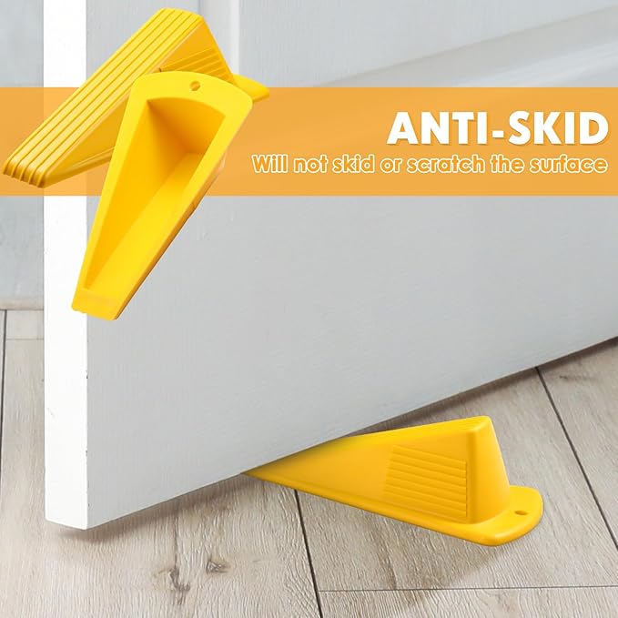 Frienda 12 Pcs Jumbo Door Stoppers Heavy Duty Door Stopper Tall up to 2inch Tall Wedge TPR Large Wedge Stackable Big Rubber Doorstop for Hotel Carpet Hardwood Concrete and Tile (Yellow)