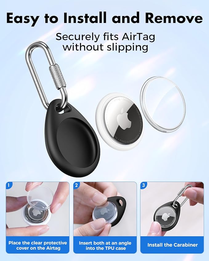 UNBREAKcable AirTag Holder for Apple - 4 Pack Air Tag Case [Professional Carabiner] [Waterproof] [Shockproof] TPU AirTag Keychain for Kids, Pets, Keys, Luggage, Backpacks
