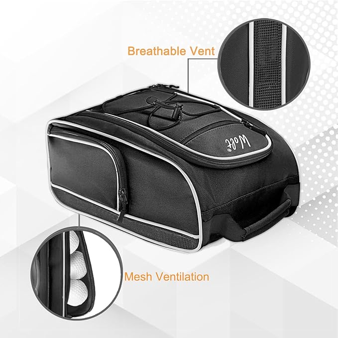 Wolt 2 Pcs Golf Shoe Bag for Travel- Zippered Shoes Carrier Bags with Ventilation & Double Outside Accessory Pocket for Socks, Tees, Golf Balls, etc. for women and men (Black+Pink)