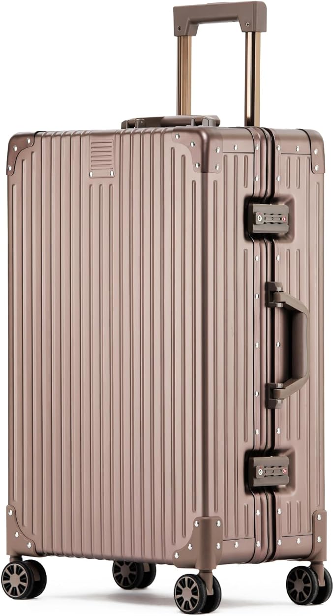 Metal All Aluminum Carry-on Luggage TSA Customs Lock Zipperless Silent Rotary Wheel Business Suitcase Aluminum Frame Set (titanium gold, 28 '')