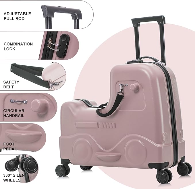 Apelila Checked Luggage for Kids - 24 Inch Ride On Horse Suitcase, Airplane Travel Trunk with Wheels, Pull Along Carry On Storage for Boys & Girls Ages 2-8, Ideal for 3-5 Day Trips, Check-In Only