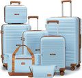 Luggage Sets with spinner wheels, PC+ABS Hard Shell Travel Luggage,Lightweight Carry-on suitcases with TSA Lock,YKK Zippers (Light Blue, 7 piece sets（14/18/20/24/28/DB/TB）)