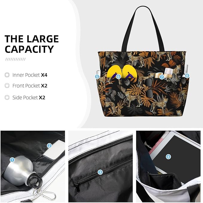 Beach Bag for Women Beach Tote Bag Waterproof Sandproof Large Bags with Zipper Big Capacity for Vacation Travel