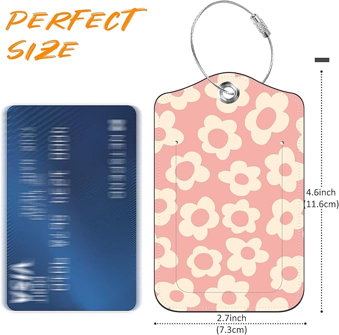 Vintage Groovy Flowers Luggage Tag for Suitcase 2 Pack Leather Luggage Tag with Privacy Flap Name ID Label and Metal Loop for Women Men Travel