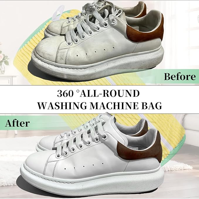 2Pcs Shoe Washing Machine Bag, Reusable Shoes Cleaning Bags for All Shoe Types, Laundry Shoe Bag for Washer and Dryer (Yellow)