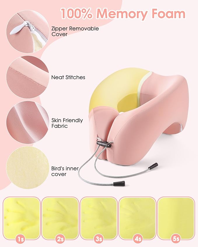 Travel Pillow, Neck Pillow Airplane, Plane Pillow Memory Foam Travel Neck Pillow with 360° Head and Neck Support, Portable Travel Essential Suitable for Airplane, Car, Train, or Bus Trip