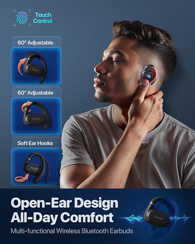 GO1 Real-time Phone Call Translaton Earbuds, 3-in-1 AI Translator Earbuds with Adjustable Earhook Open-Ear Translating Ear Bud Supports 150+ Languages for Video Calls, Business Visits