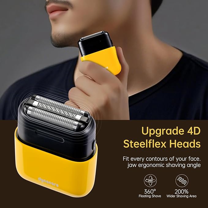 Mini Steel Electric Foil Shavers for Men: Upgraded Mini Electric Razor– Portable Travel Shaver with IPX7 Waterproof, Ultra-Long BatteryLife, and Triple Blade Technology Mini Razor (Sunburst Yellow)