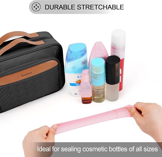 Travel Hanging Toiletry Bag for Women, Cruise Ship Essentials, with Jewelry Organizer, Medium Makeup Dopp Kit, Waterproof Cosmetic Bags, Toiletries Kit Set Accessories with Trolley Belt, Black
