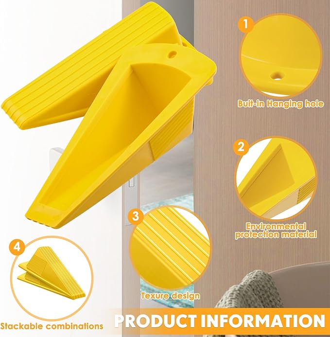 Frienda 8 Pcs Jumbo Door Stoppers Heavy Duty Door Stopper Tall up to 2inch Tall Wedge TPR Large Wedge Stackable Big Rubber Doorstop for Hotel Carpet Hardwood Concrete and Tile (Yellow)