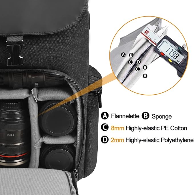 CADeN Camera Backpack Canvas Camera Bag for DSLR/SLR Mirrorless Camera with 15.6 inches Laptop Compartment, Camera Case Compatible for Sony Canon Nikon Cameras and Lens Tripod Waterproof Black