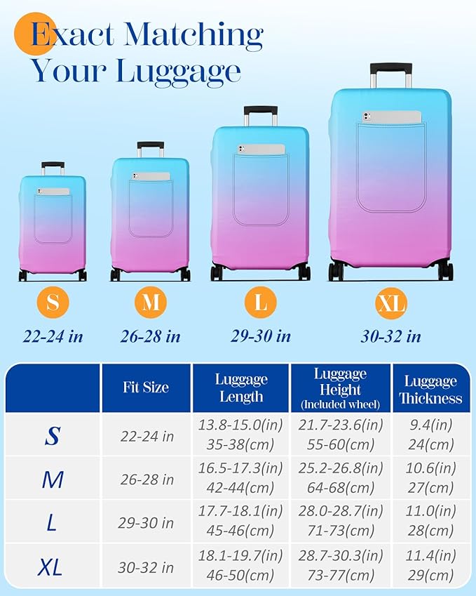 Slohif Luggage Cover for Suitcase Tsa Approved Protector - Luggage Sleeve Large Suit Case Cover Travel Stretch Baggage Case Protective Washable Fit 18-20 Inch Blue Rose Gradient XS