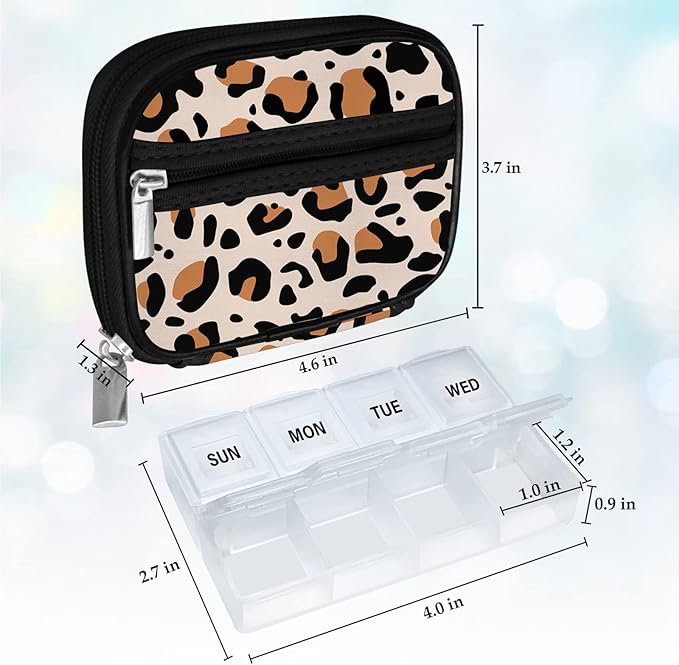 Serfeymi Weekly Travel Pill Organizer Pill Case for Purse with Removable 7 Day Pill Box, Fashionable Travel Medicine Organizer Pill Container for Medicine, Vitamin, Supplement - Brown 02 + Pill Box