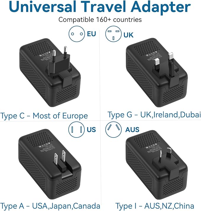 Upgraded 2000W 220V to 110V Voltage Converter US to Europe Travel Adapter for Hair Dryers with Fast Charging International Travel Adapter with 2 USB A and 2 USB C Power Converter Adapter Combo